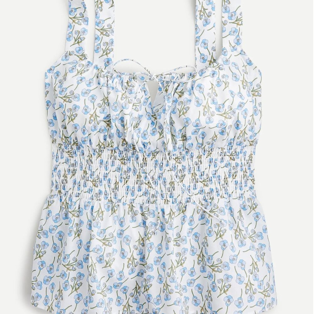 J. Crew Smocked Waist Tank in Liberty Ros Floral Fabric